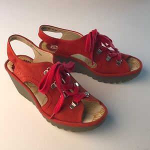 Fly London Red Suede Lace Up Sandals